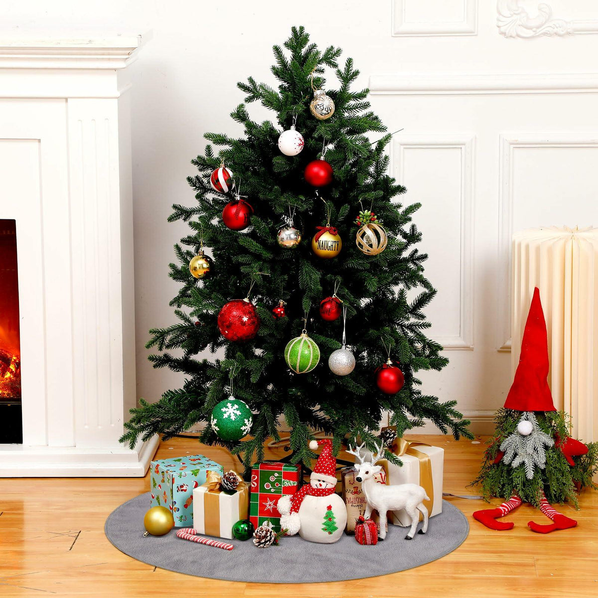 HyDren Velvet Cozy Christmas Tree Skirt Grey Brown Faux Fur 30 Inch