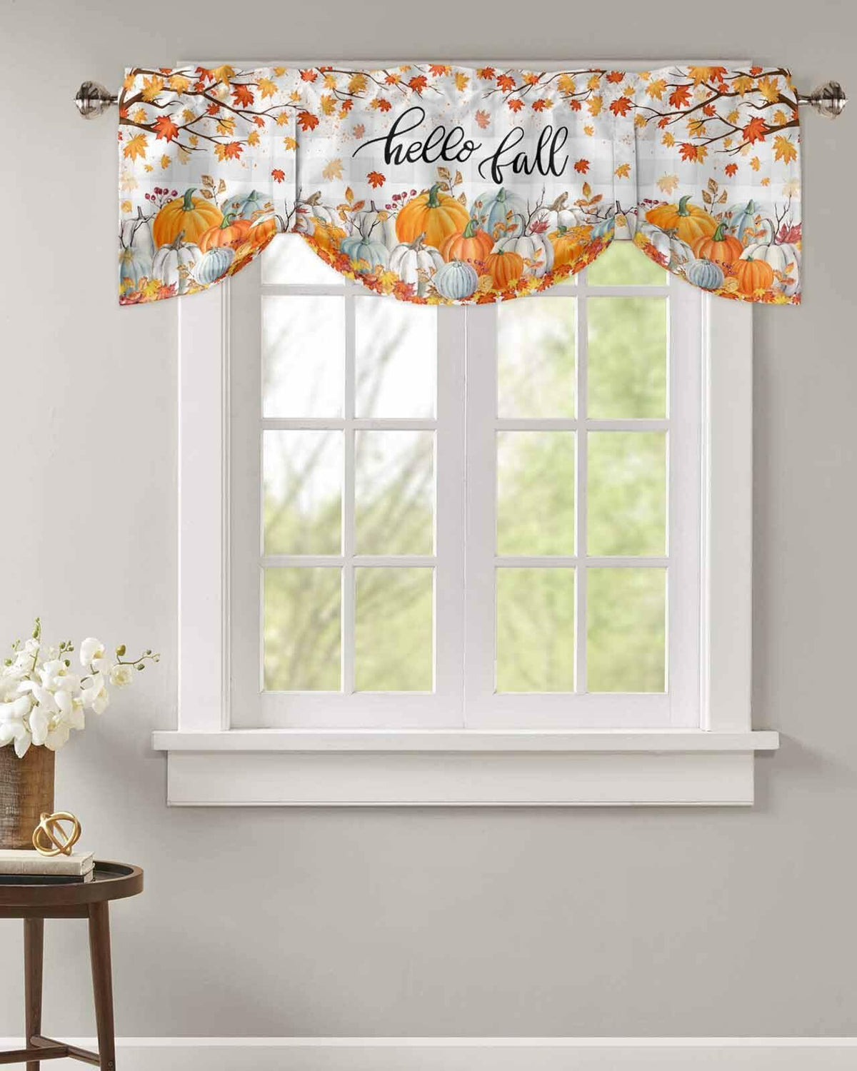 RisQiten Hello Fall Tie Up Valance Curtains Orange 60x18
