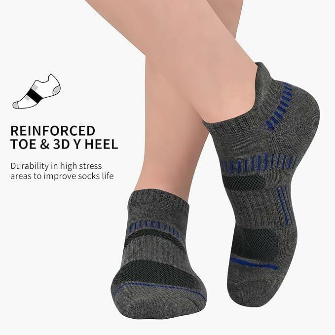 NTCARE Mens Athletic Ankle Socks Cushioned Arch Support Grey 6 Pairs - One Size