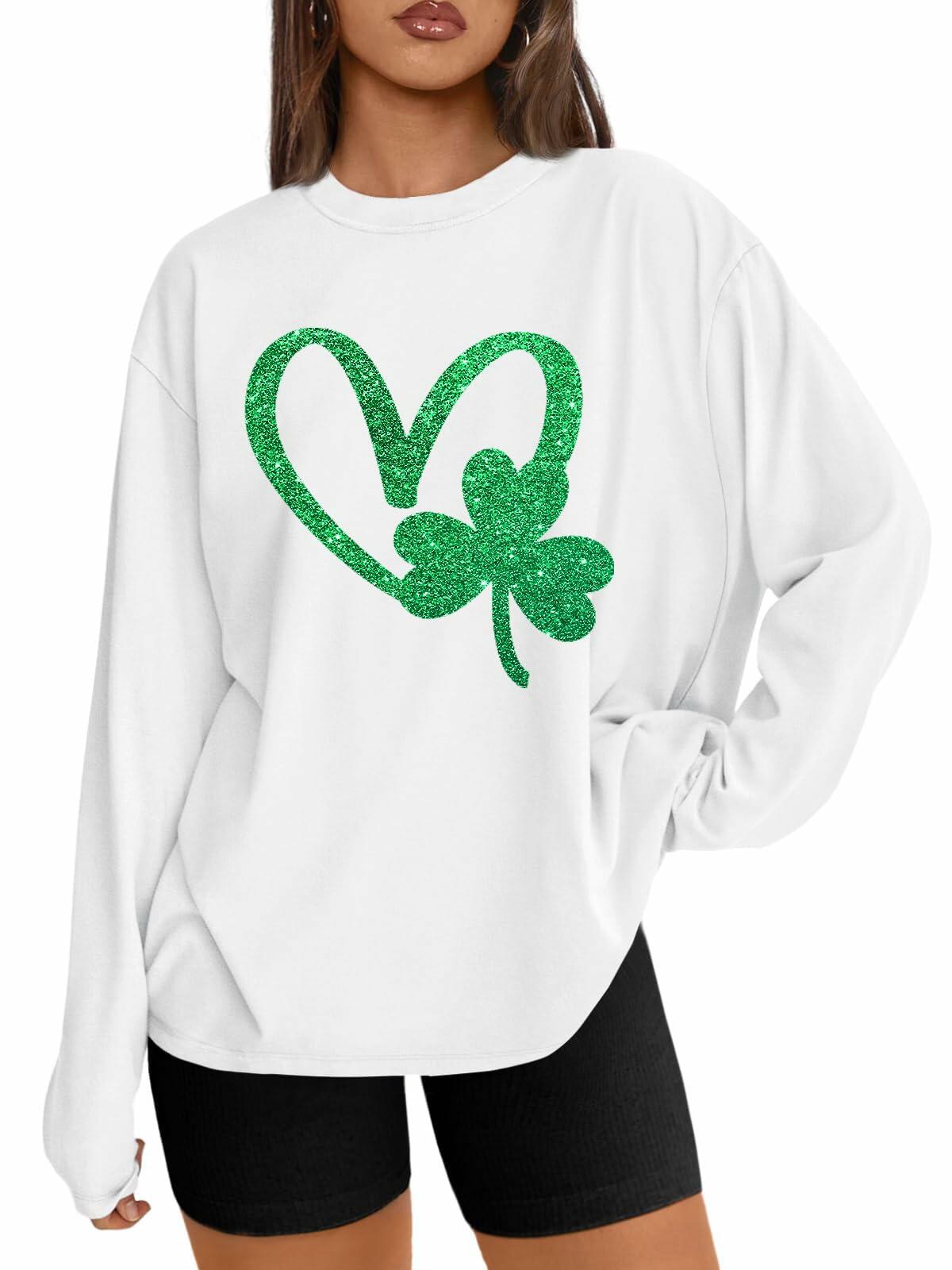 St Patrick's Day Women's Oversized Lucky Shamrock Long Sleeve Tee Size S