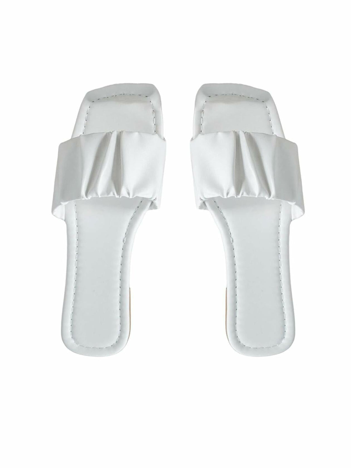 Verdusa Women's Square Toe Ruched Flat Slip On Sandals White Size 7.5
