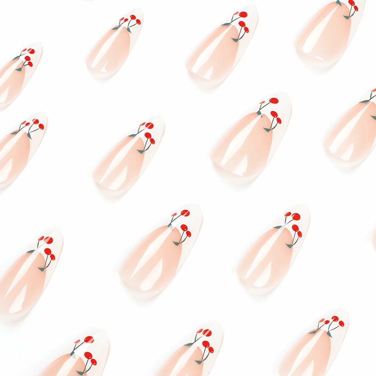24 Pcs Light Green Press On Nails Short Square Flower Designs Acrylic