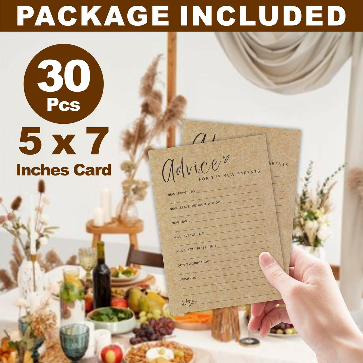 Praft Paper Baby Shower Game Cards 30 Pcs Double-Sided Fill In A06