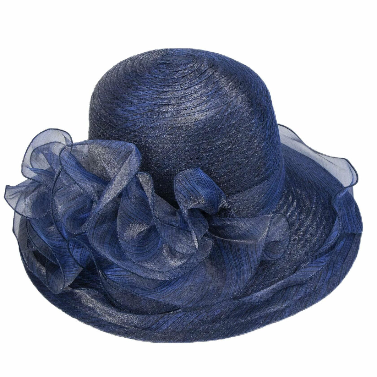 Women Organza Derby Sun Hat Kentucky Fascinator Flower Bridal Straw Navy