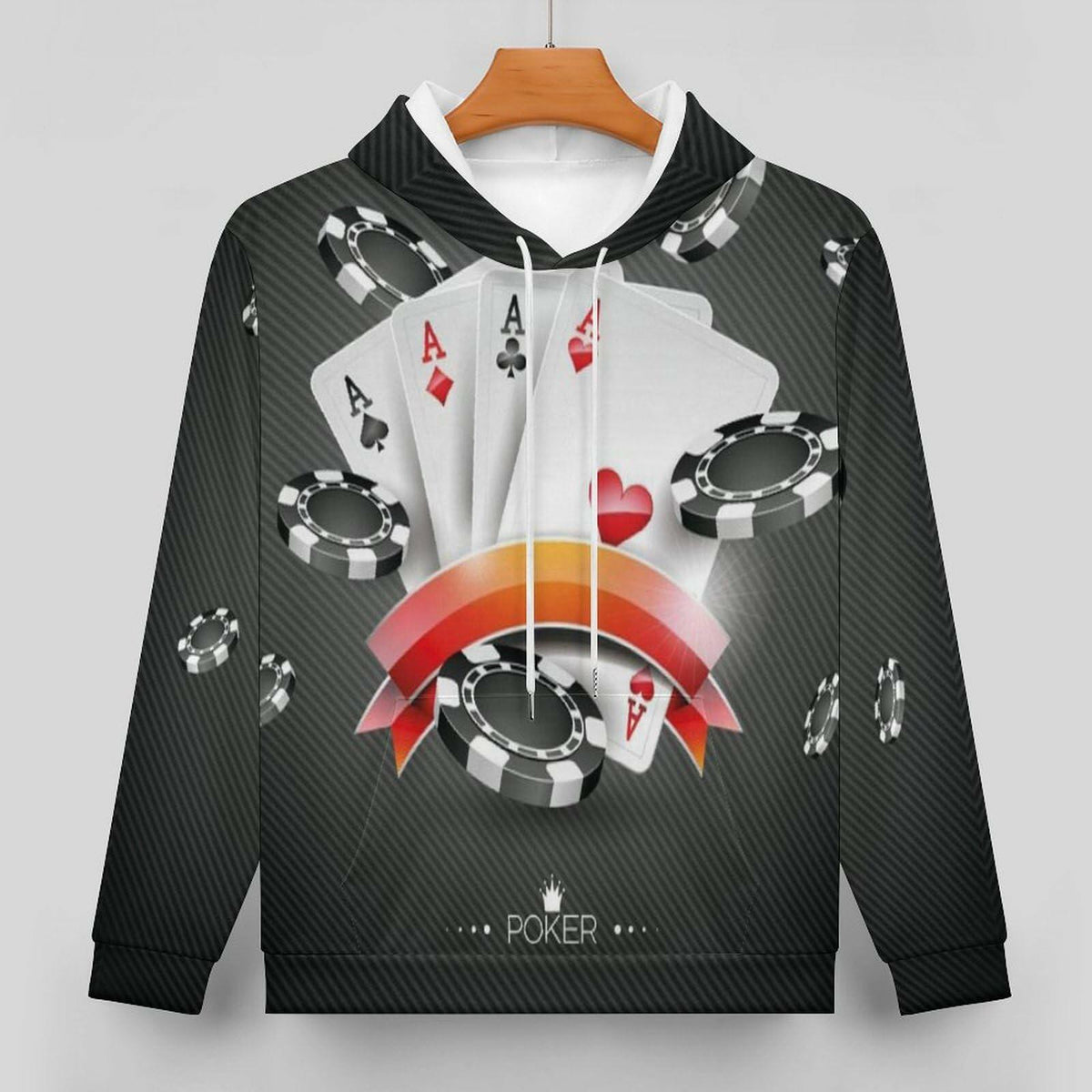 Cerbukt Men's 3D Novelty Hoodie Poker Cards Spread Chips Size 2XL