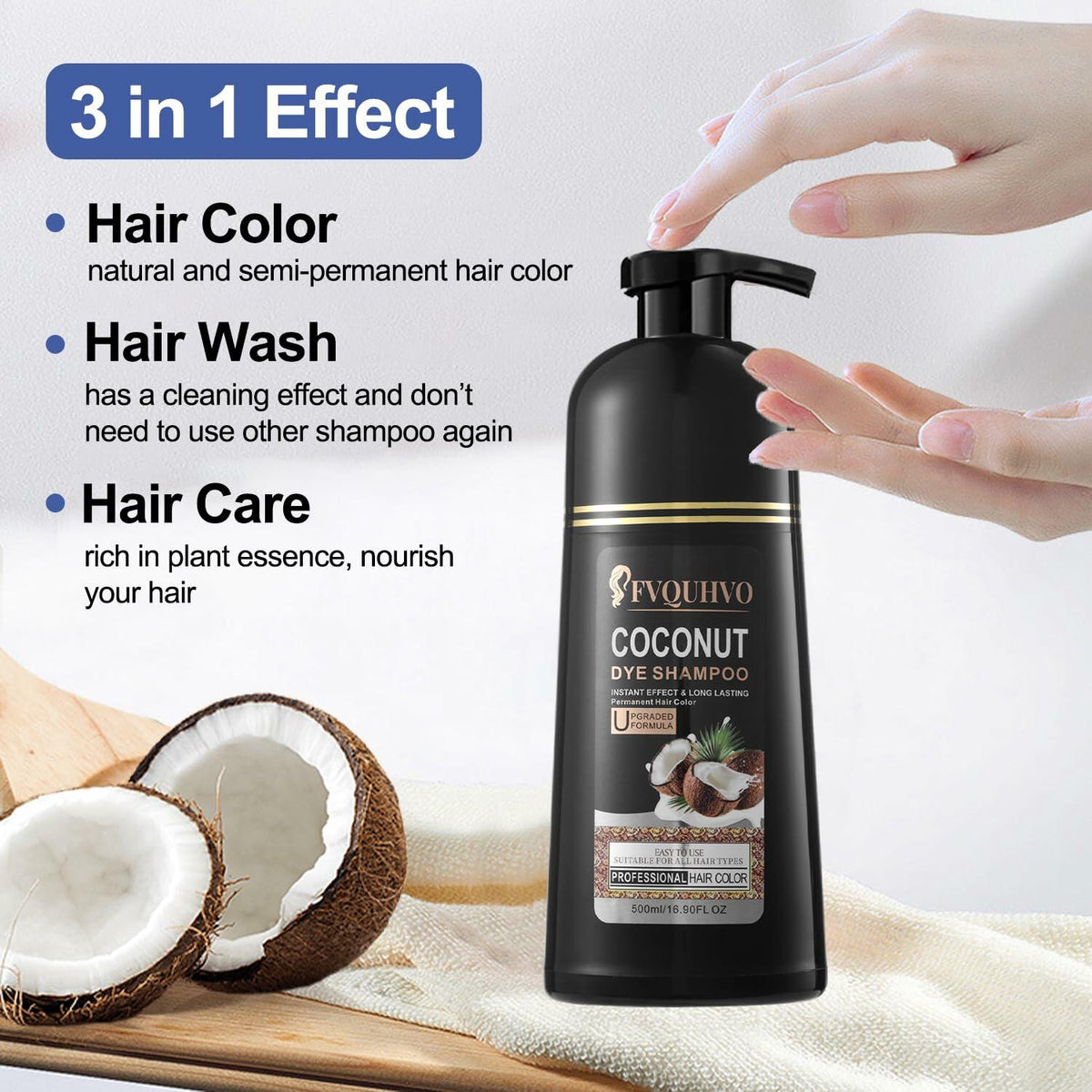 BestBy08/26 Hair Dye Shampoo 3-in-1 Coconut Oil Instant Color Cherry Brown