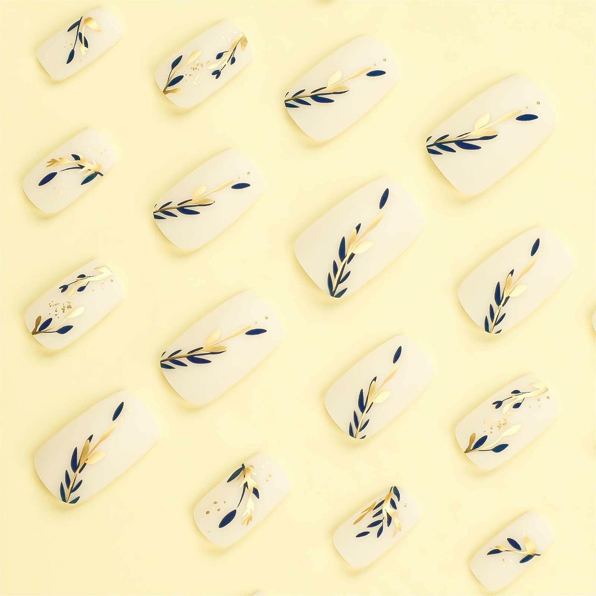 RUOKEXIN Acrylic Press On Nails Short Square Pink Gold Glitter 24Pcs