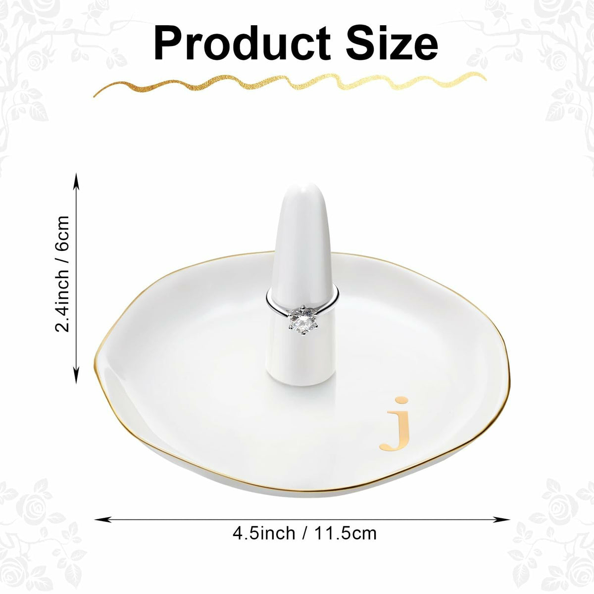 Beeveer Ceramic A-Z Ring Holder Jewelry Tray 4.5x2.4in Mother's Day Gift