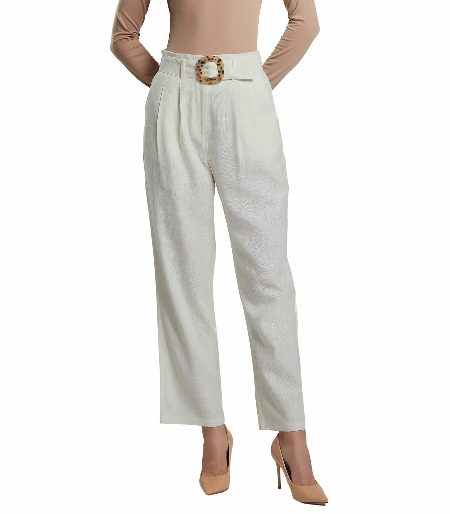 SANDY & SID Womens Linen Crop High Rise Straight Pants White Size XL