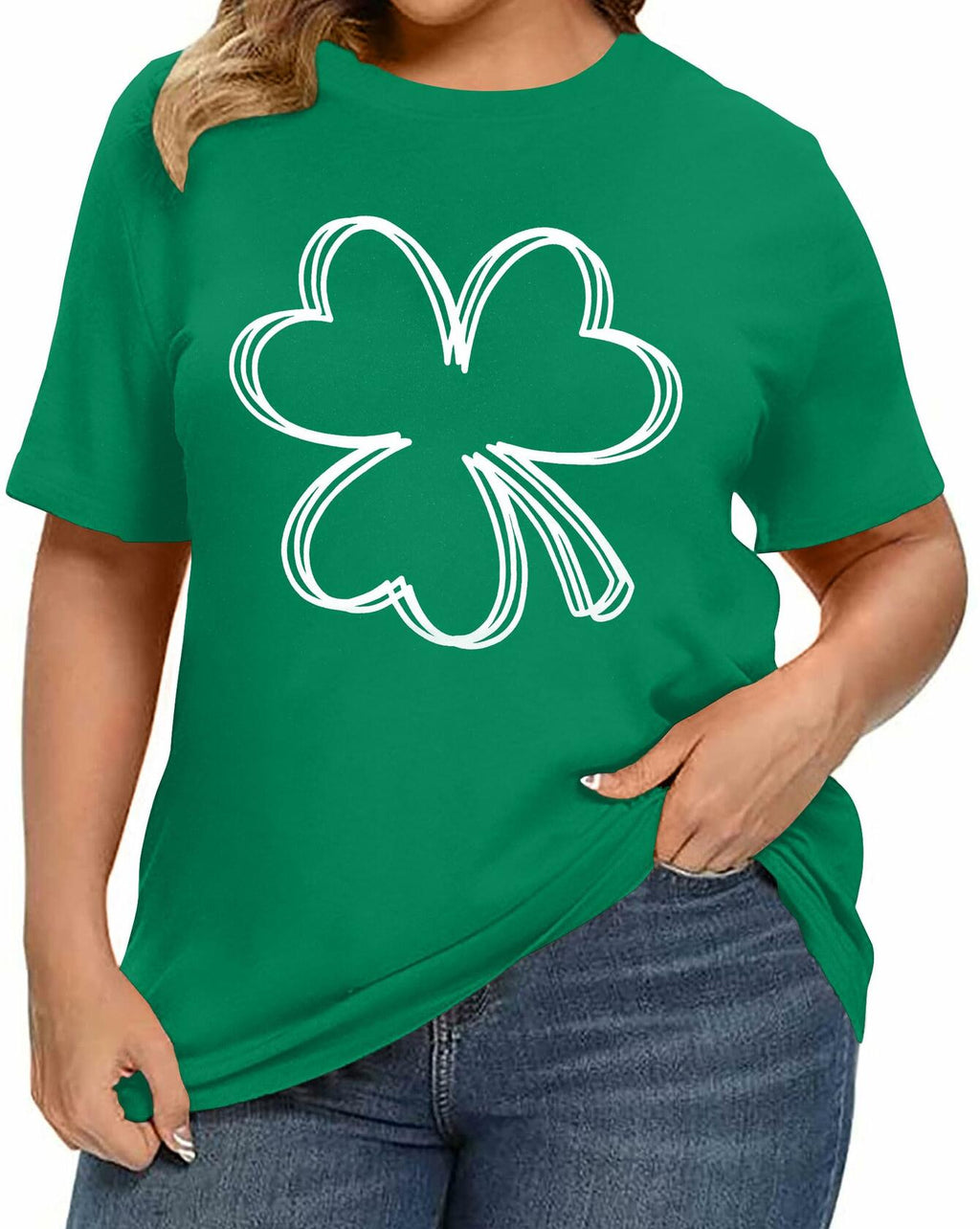 Plus Size St. Patrick's Day Lucky Shamrock Tee Shirt Women Green XL