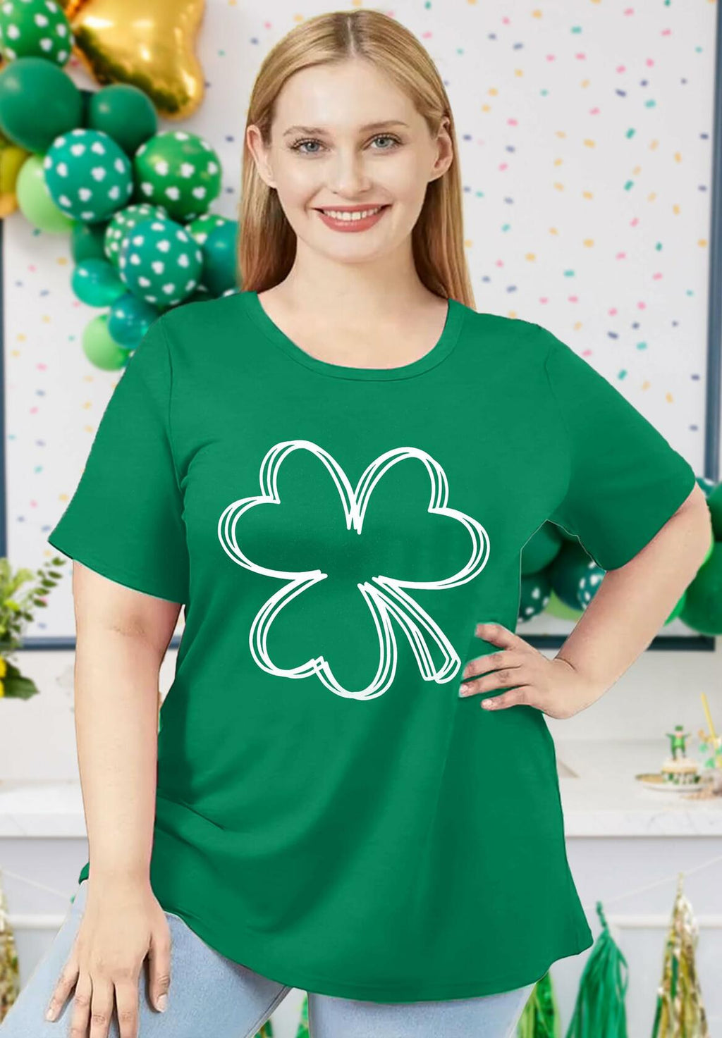 Plus Size St. Patrick's Day Lucky Shamrock Tee Shirt Women Green XL