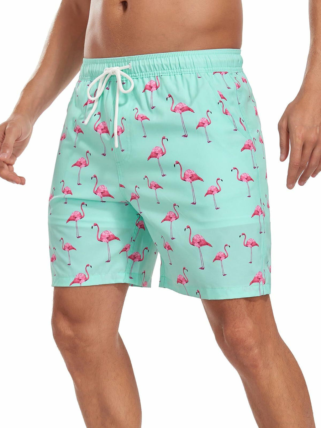SHEKINI Men’s Swim Trunks Quick Dry Compression Lined Pockets Light Green M