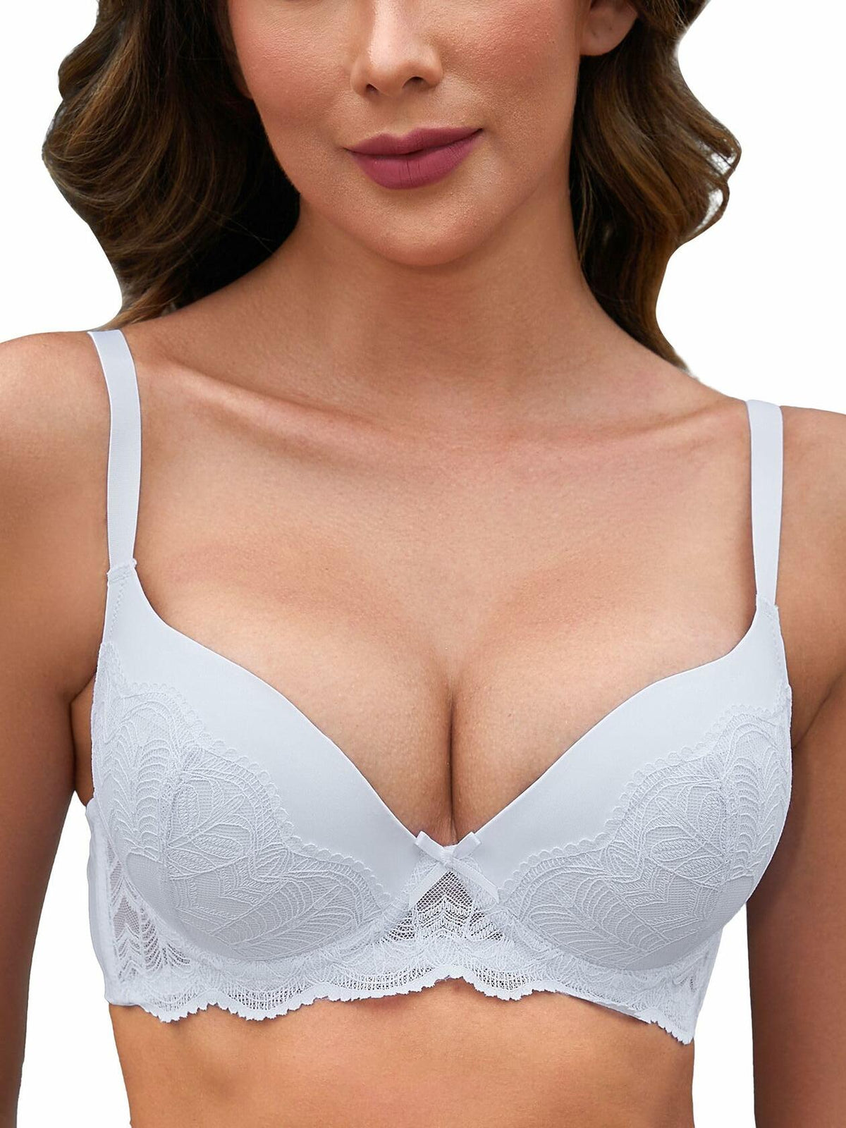 IHOIU Women's Lace Push Up Bra Padded Underwire Convertible White Size 38B