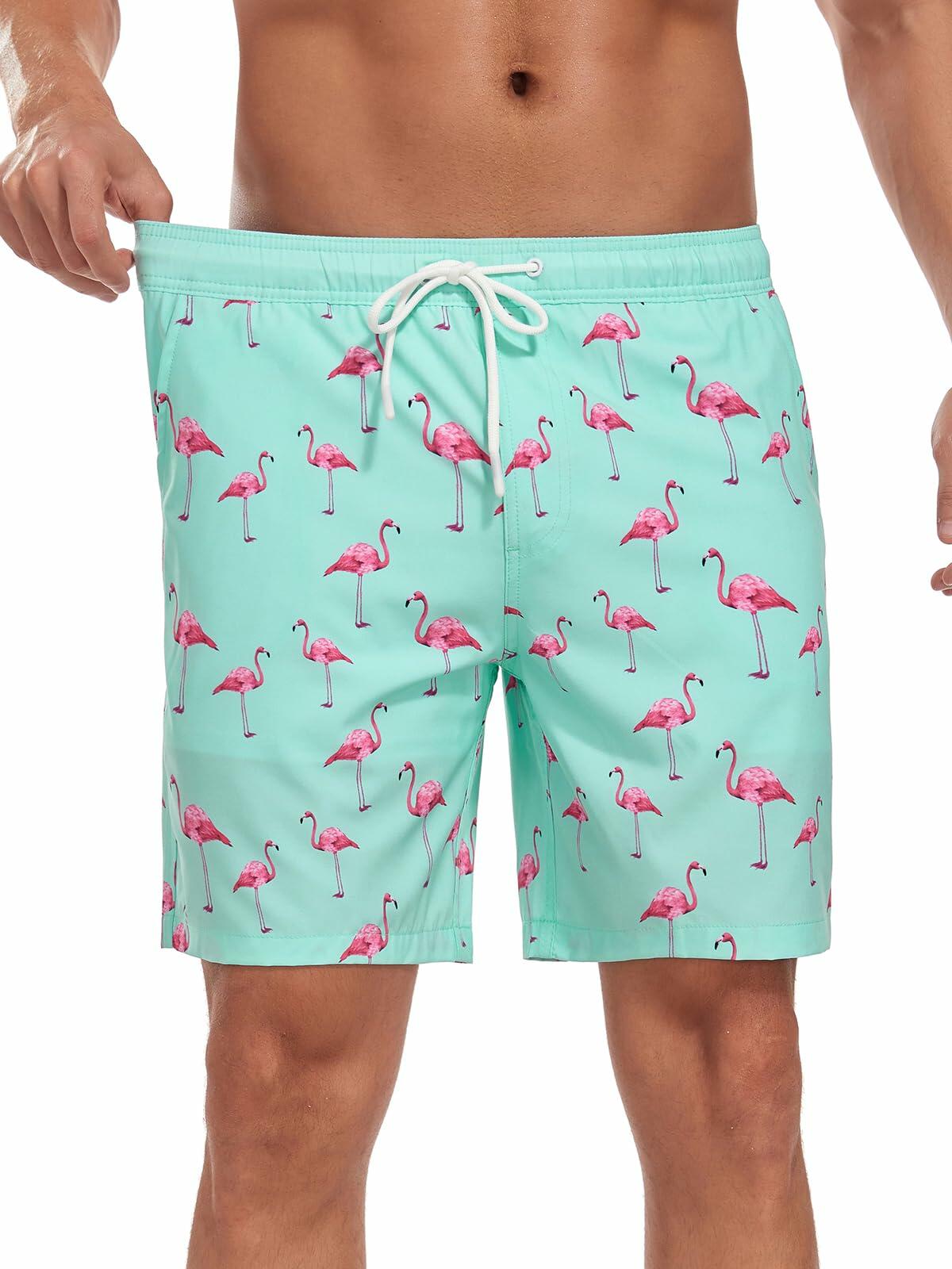 SHEKINI Men’s Swim Trunks Quick Dry Compression Lined Pockets Light Green M