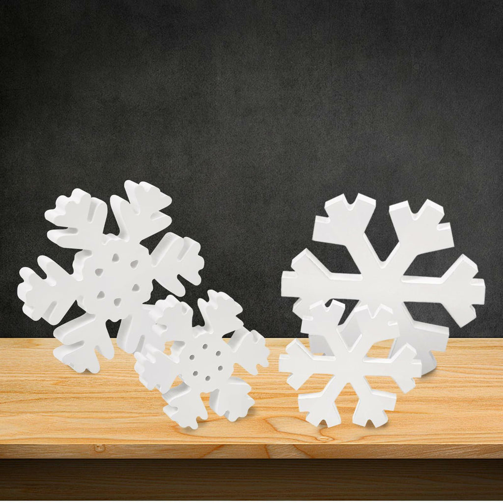 LadyRosian Wooden Snowflake Decorations 4 Pack Standing & Hanging Xmas Ornaments