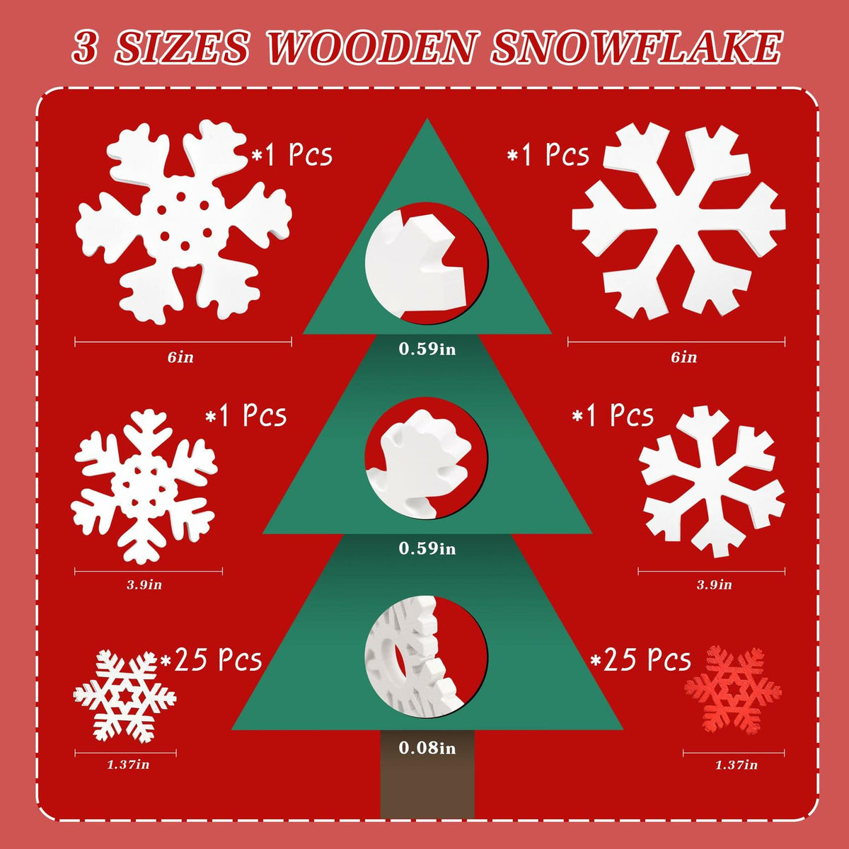 LadyRosian Wooden Snowflake Decorations 4 Pack Standing & Hanging Xmas Ornaments