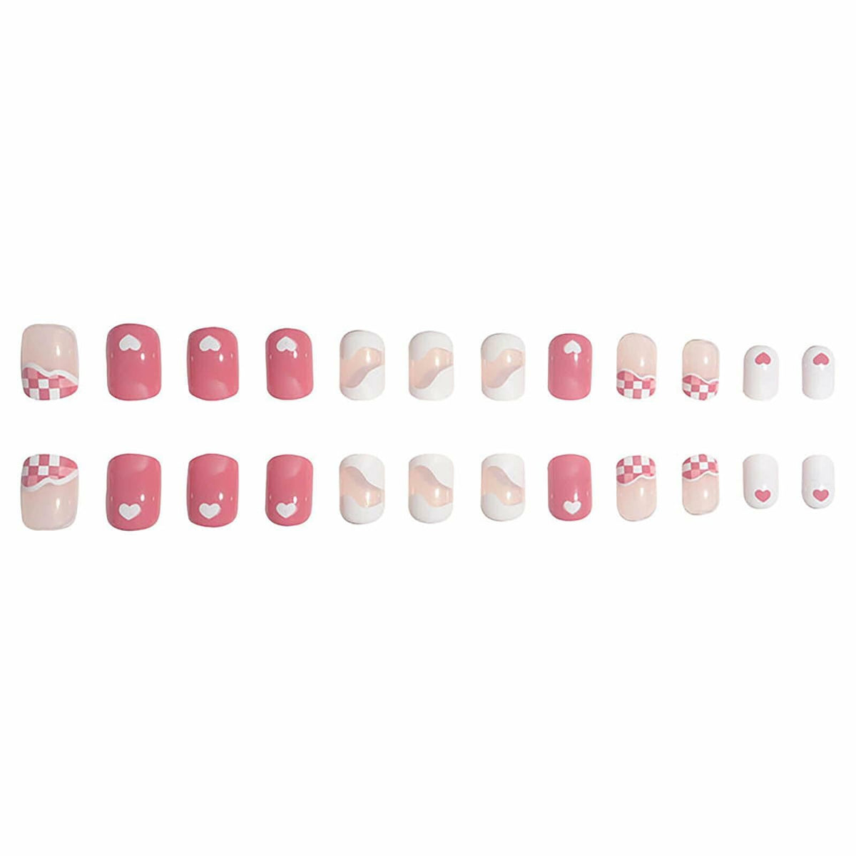 Vokupoga Square Press On Nails White Pink Acrylic 24Pcs Reusable
