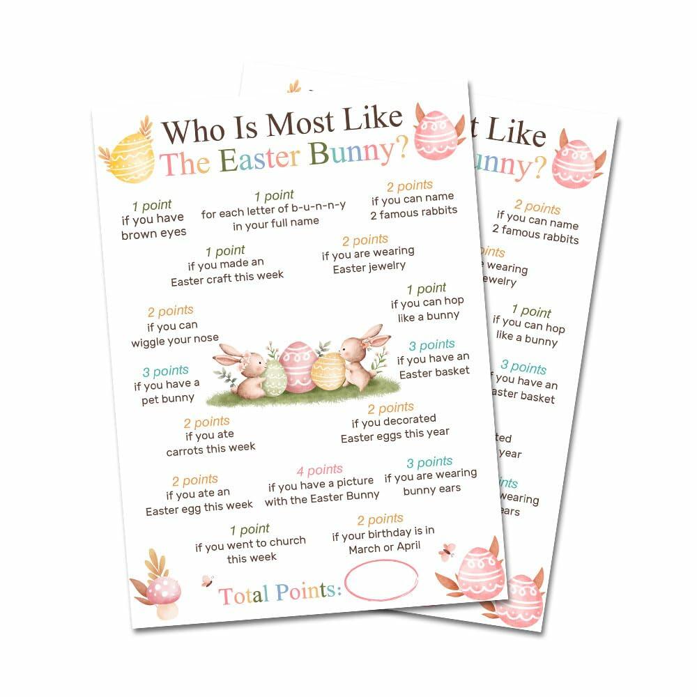 Who Is Most Like The Easter Bunny Game Cards Set of 20 Colorful Eggs