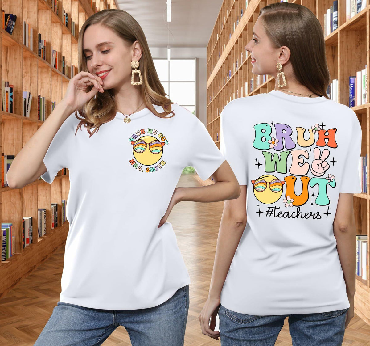 Teacher Shirts Women Last Day of School Bruh Letter Print Casual White Size L