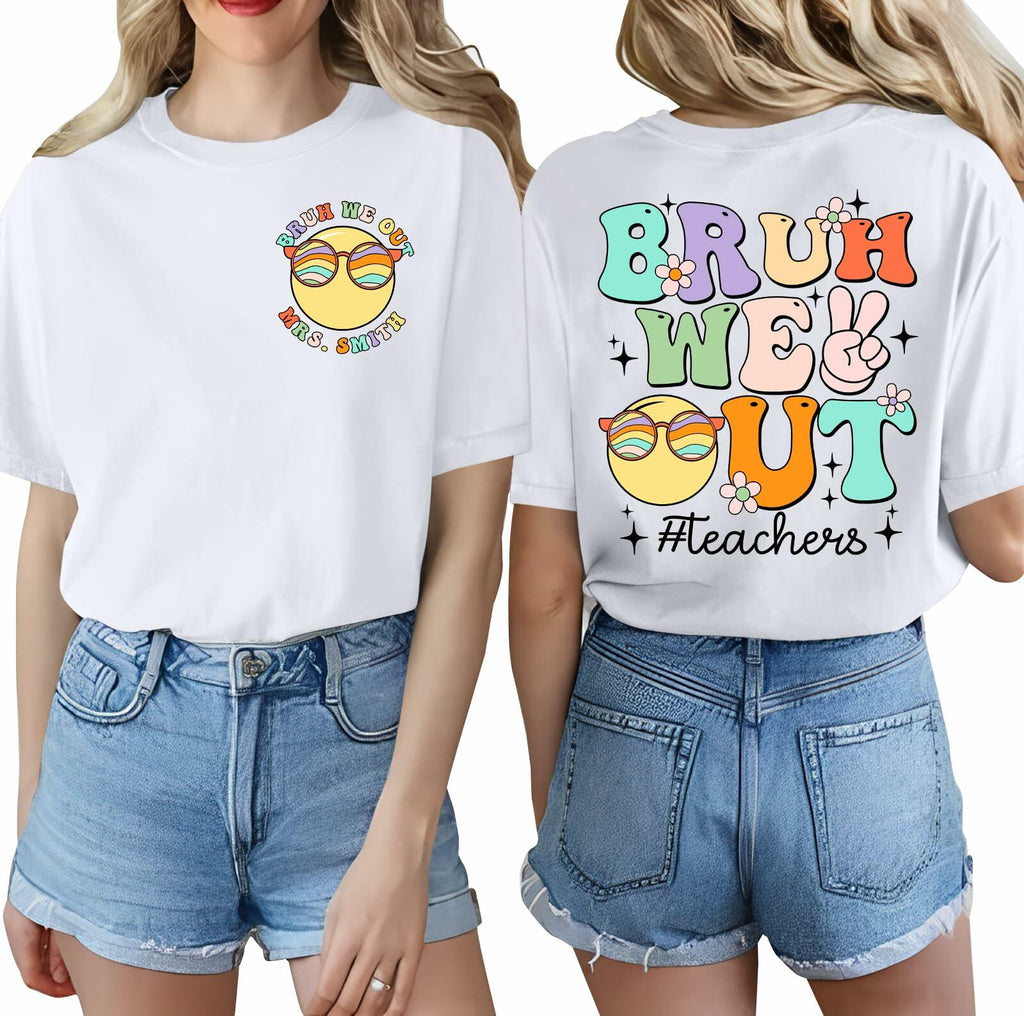 Teacher Shirts Women Last Day of School Bruh Letter Print Casual White Size L