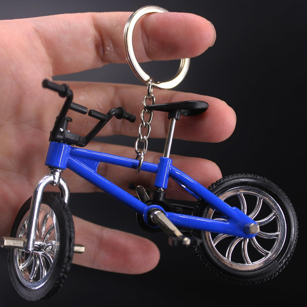 Blue Mini Bike Keychains Set of 3 Alloy Plastic Detachable Wheels Keyrings