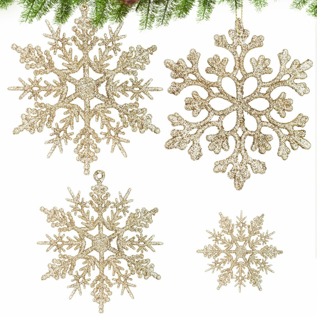 [Like New] Langley Christmas Snowflake Ornaments Set 36pcs Rose Gold 4 Sizes Glitter