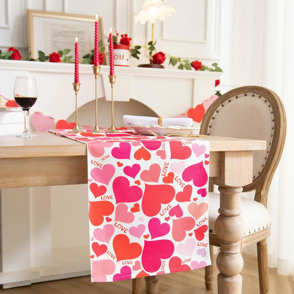 Joyfol Day Valentines Table Runner Red Love Heart 13x48 Inches