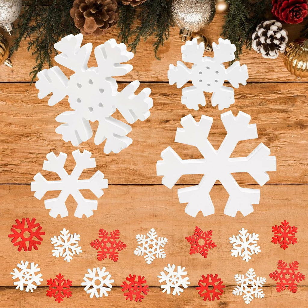 LadyRosian Wooden Snowflake Xmas Ornaments 4 Pack Standing & Hanging