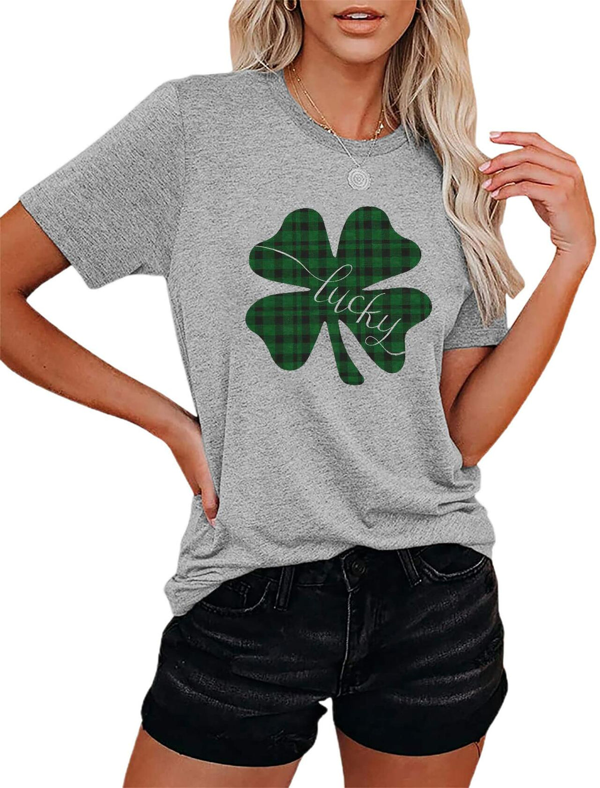 Gray St Pattys Day Shirt Women Lucky Clover Funny St Patrick's Day Tee Size 2XL