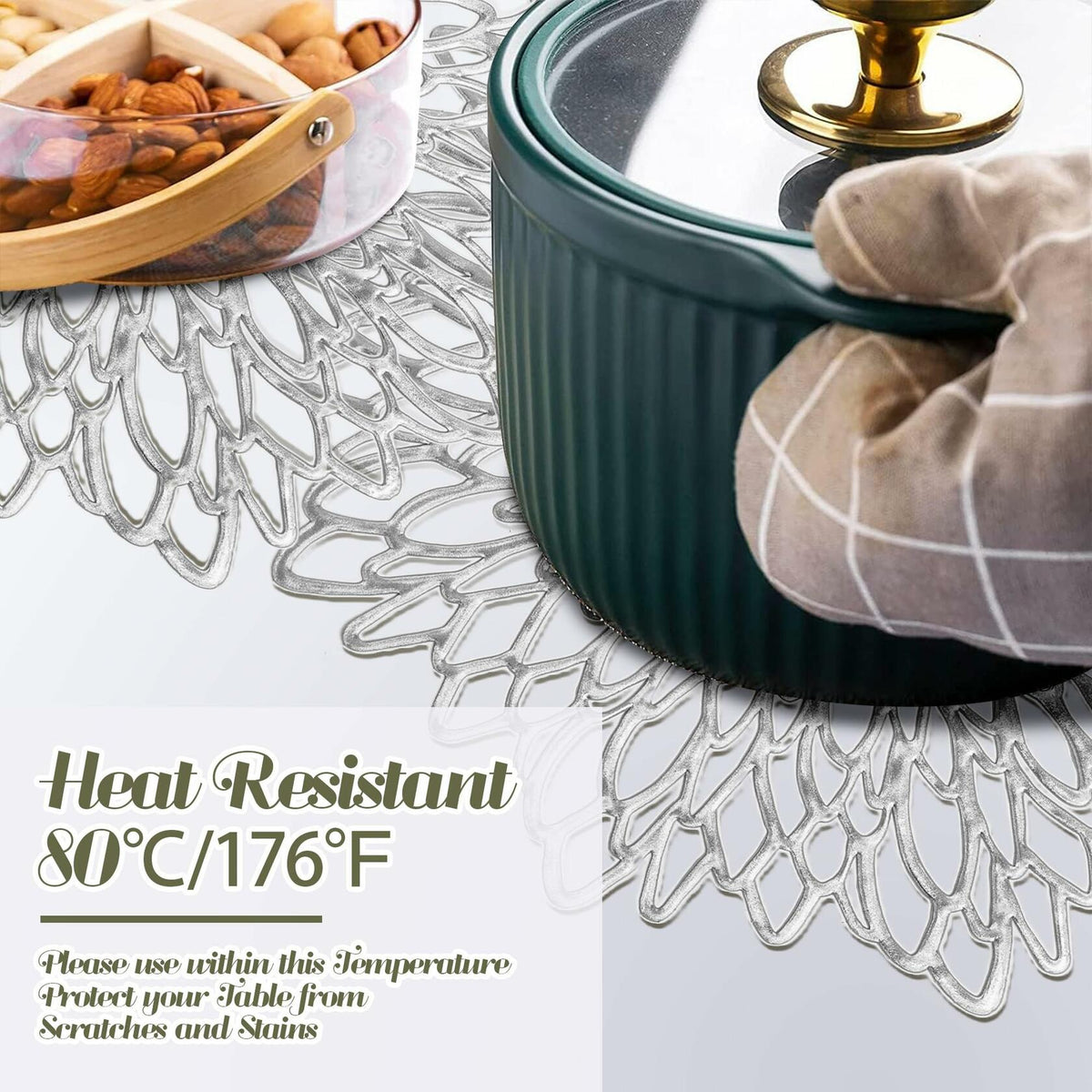 Defined Deco Silver Vinyl Placemats & Coasters Set of 18 15" Round
