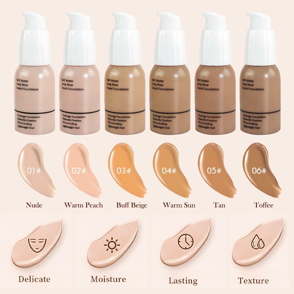 Matte Liquid Full Coverage Foundation Makeup 06 Toffee 1 Pack