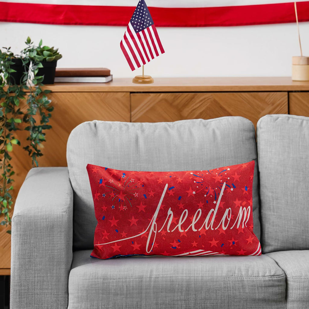 Freedom Patriotic 4th of July USA Pillow Cover 20x12 Inch