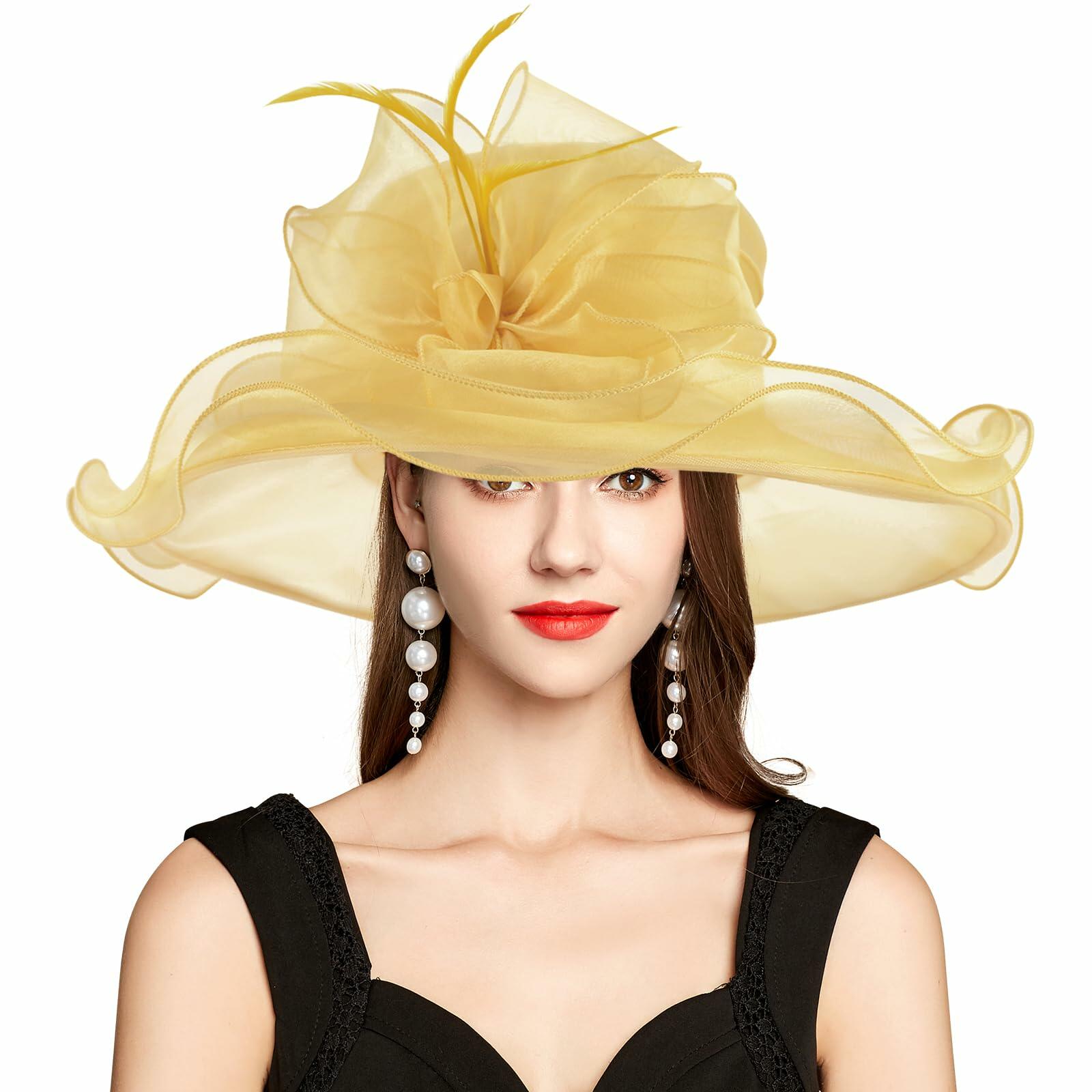 Derby Hats Women Organza Kentucky Fascinator UV Protection Sun Hat