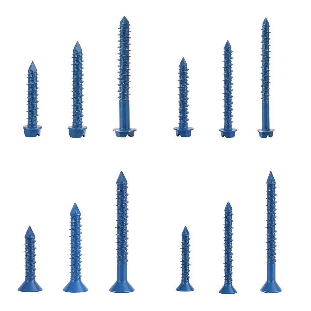290PCS Concrete Screws 12 Sizes Flat & Hex Head Masonry Anchors 1.25"-2.25"