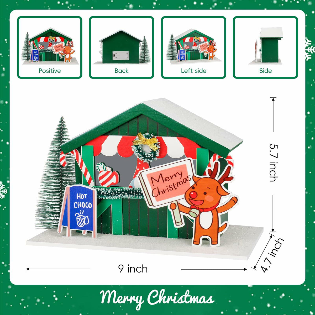 Zqoyn LED Lighted Christmas Village House Decor Set with Deer Indoor Table Decor