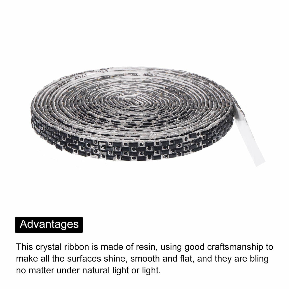 MECCANIXITY 10mm Self Adhesive Crystal Rhinestone Ribbon 5 Yards Black