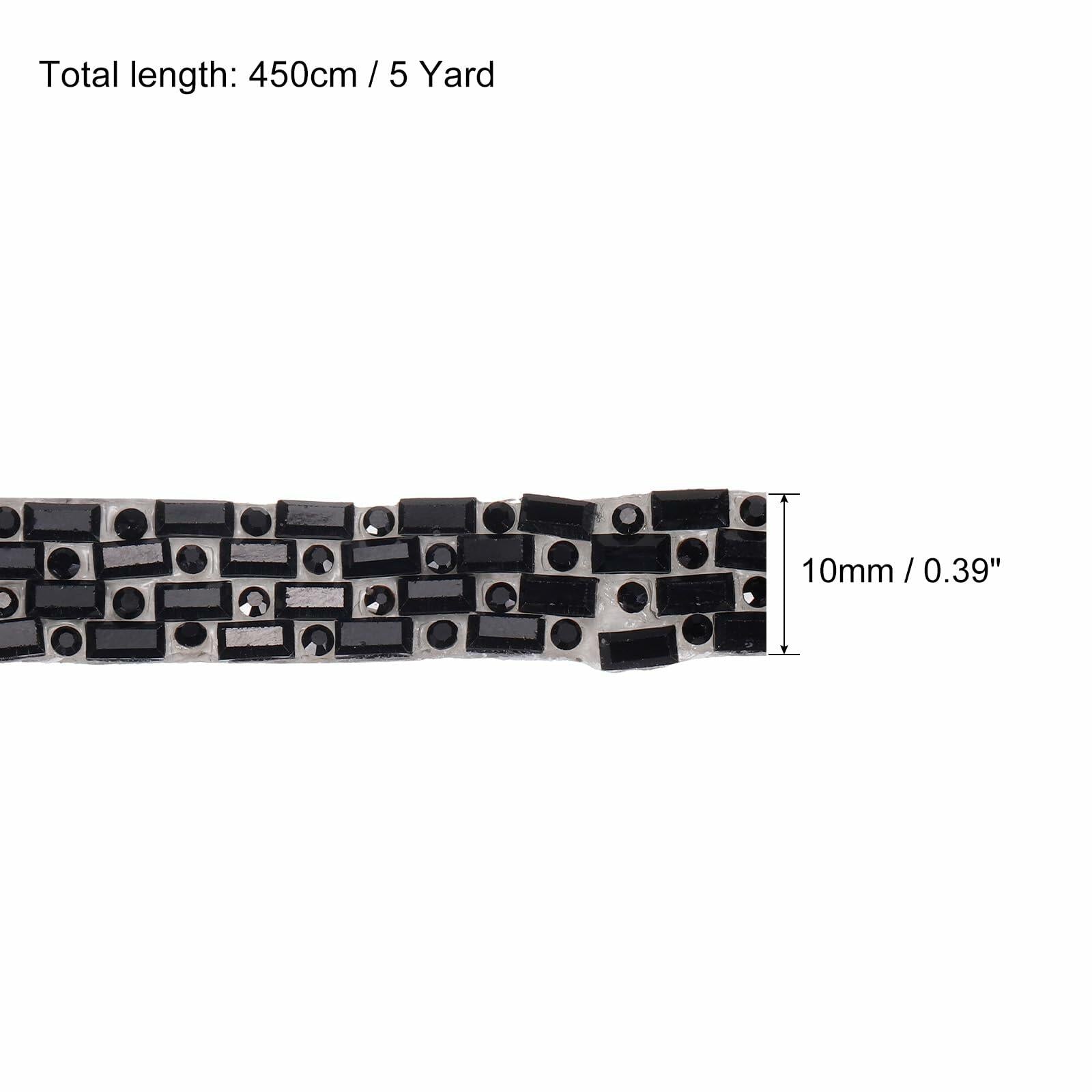 MECCANIXITY 10mm Self Adhesive Crystal Rhinestone Ribbon 5 Yards Black