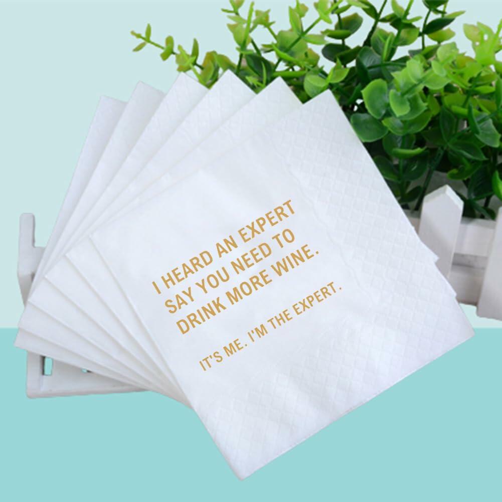 [Like New] VOWFOO Funny Quotes Cocktail Napkins 4.5x4.5in 2-Ply 100pcs White