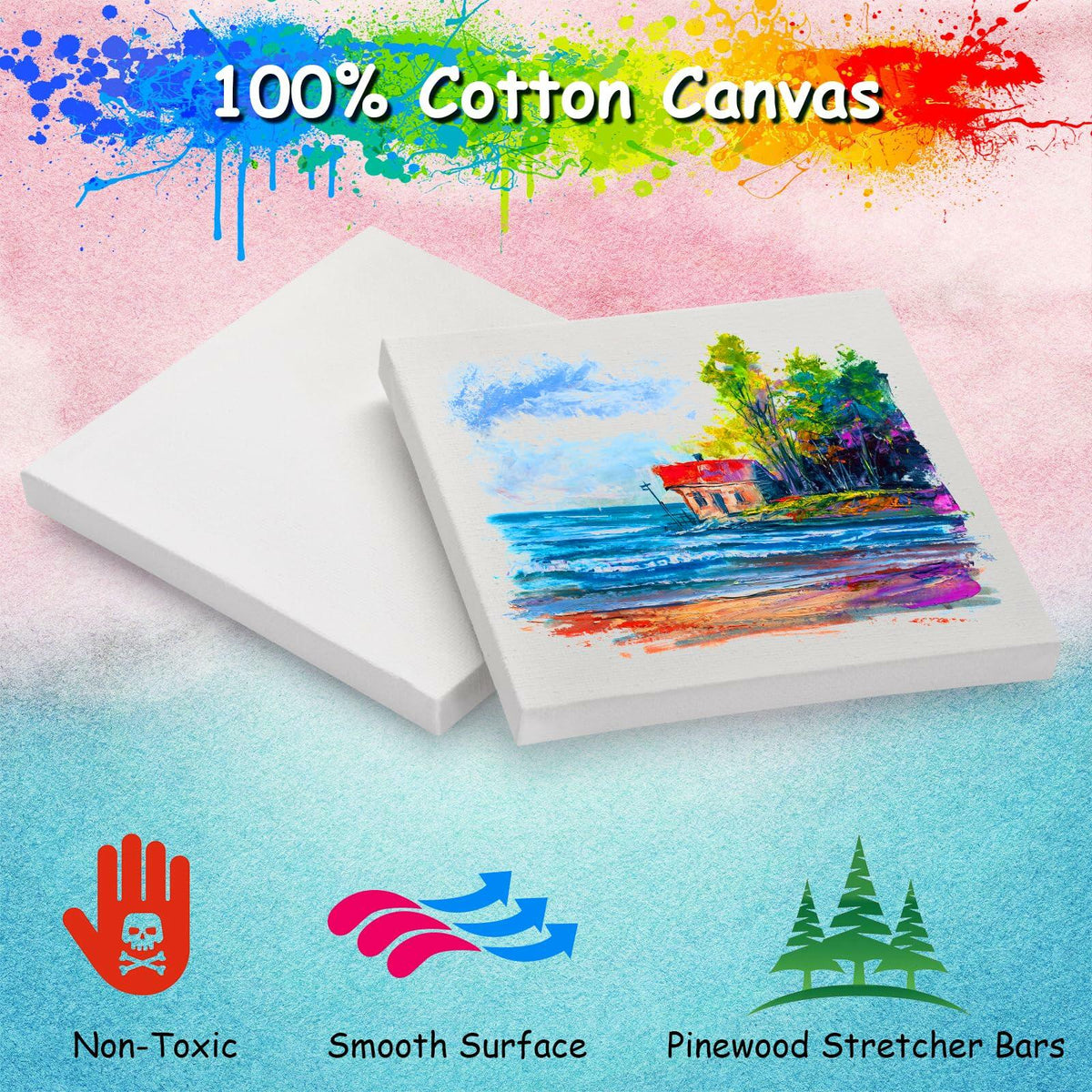 12PCS Mini Canvas and Easel Set 4x4in Cotton Canvases Small Art Stand