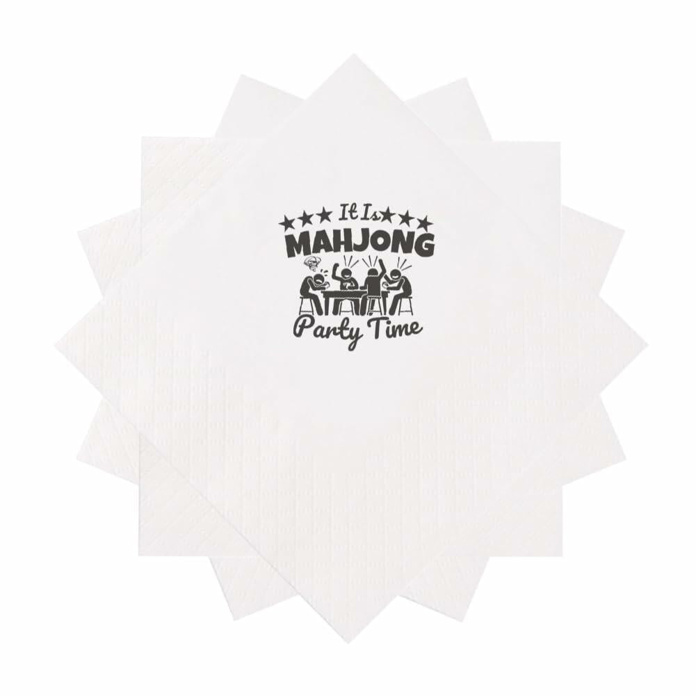 VOWFOO Mahjong Cocktail Napkins 100pcs 5x5 2-ply Mahjong Retirement Plan