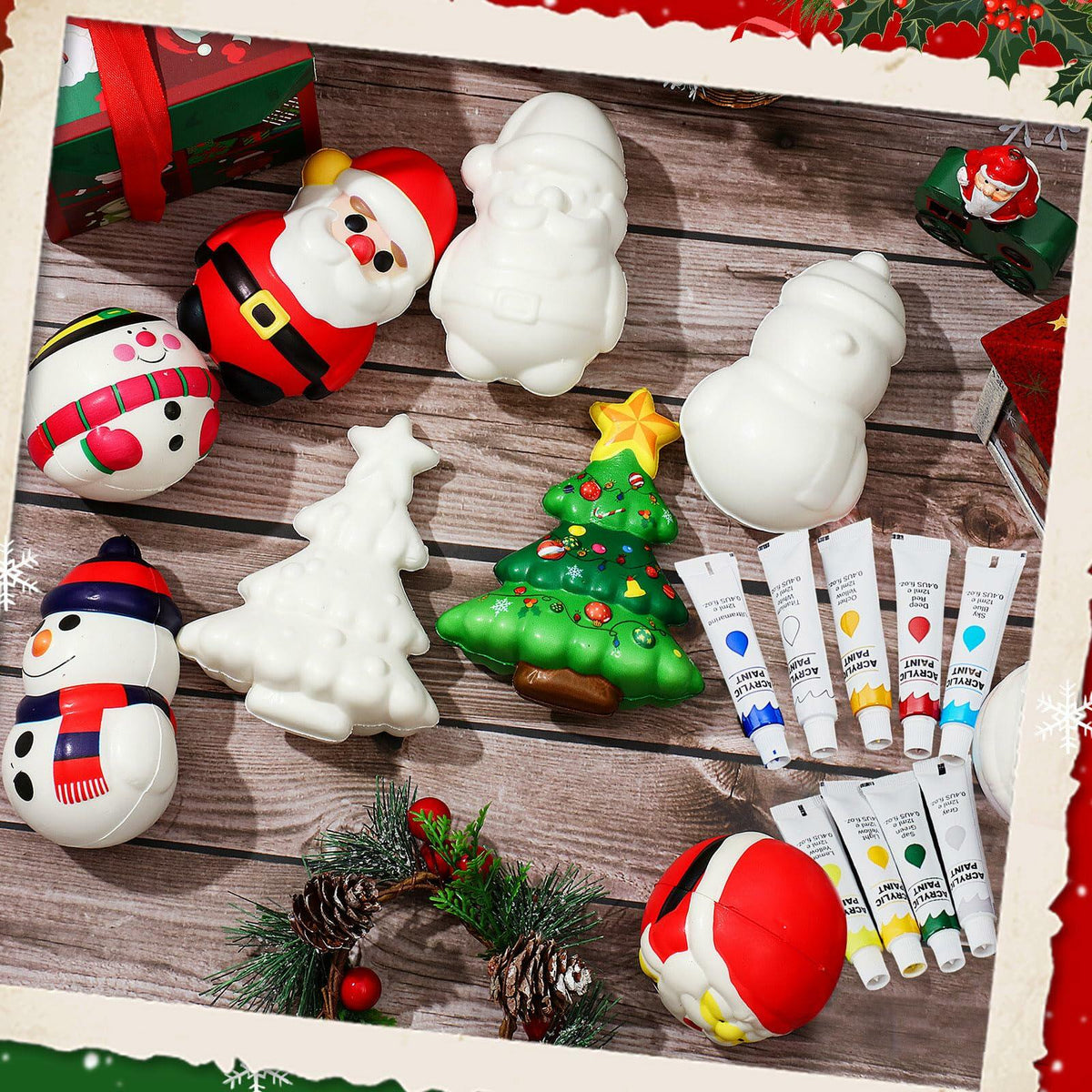 Poen 12 Pack Christmas Slow Rise Squeeze Soft Toy Kids Xmas Crafts