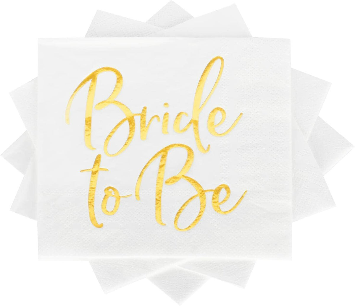 Apriciti Wedding Napkins White Gold Foil Miss to Mrs 50 Pack Disposable