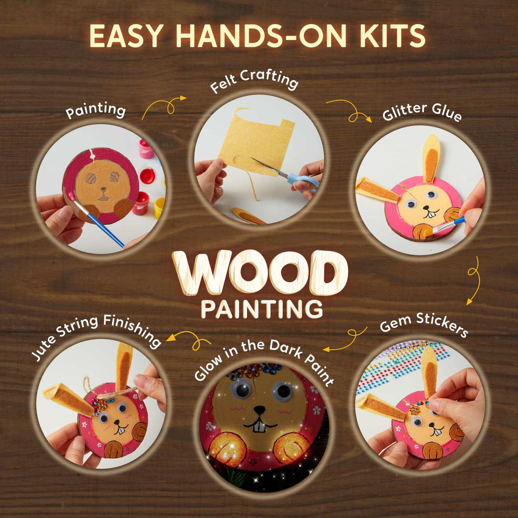 [Like New] Klever Kits Wooden Glow in The Dark Painting Craft Kit Wood Slices