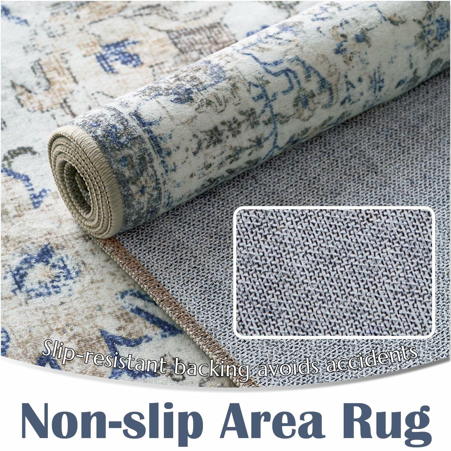 jinchan Area Rug 5x7 Vintage Floral Oriental Washable Non Slip Taupe