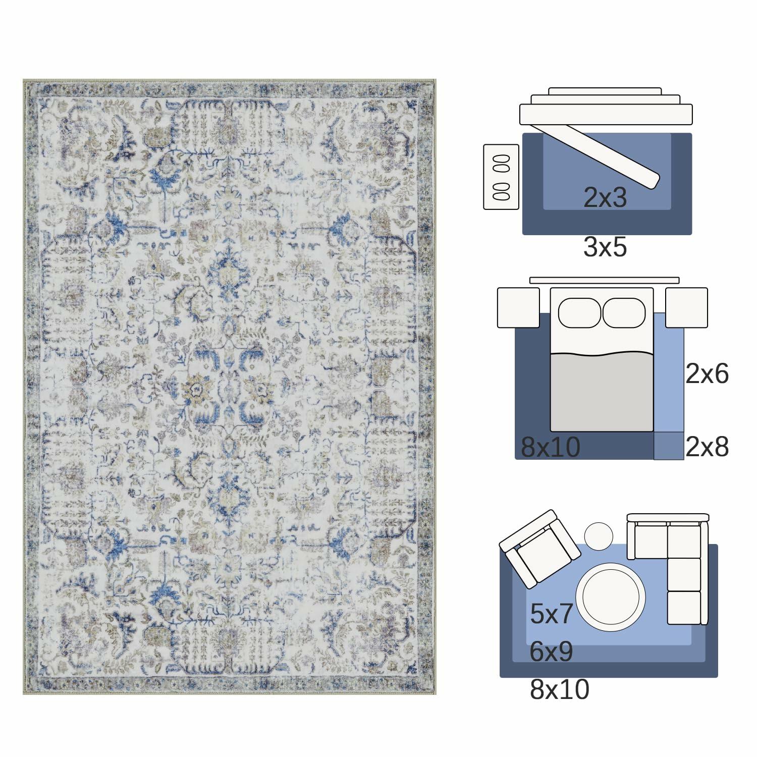jinchan Area Rug 5x7 Vintage Floral Oriental Washable Non Slip Taupe