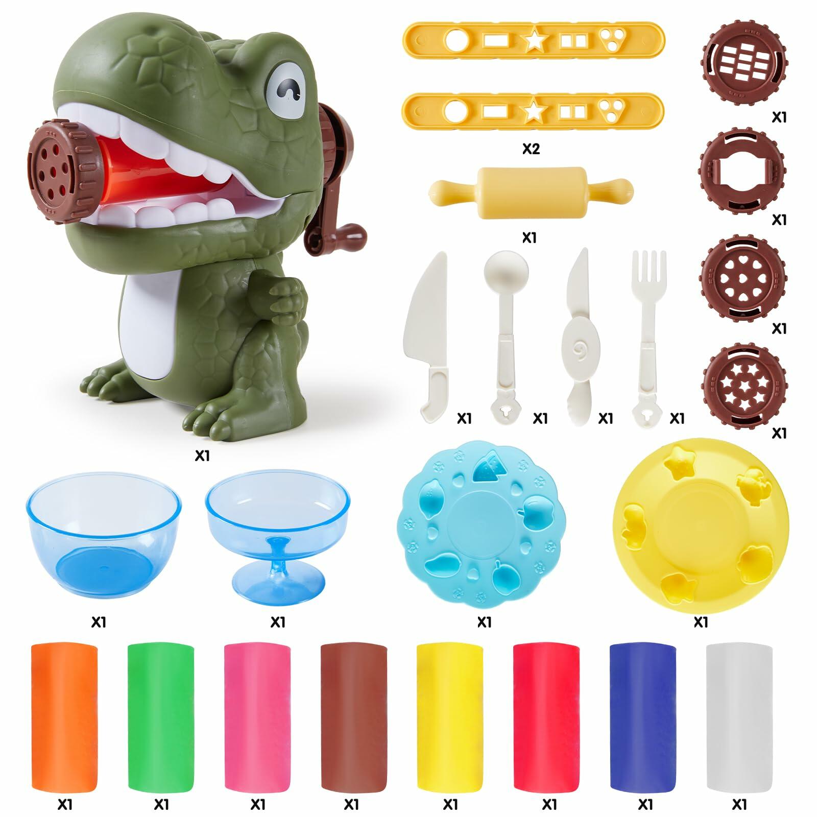[Like New] Dinosaur Play Dough Set for Kids 3-8, Bulk Pack w/ Noodle Maker & Tools