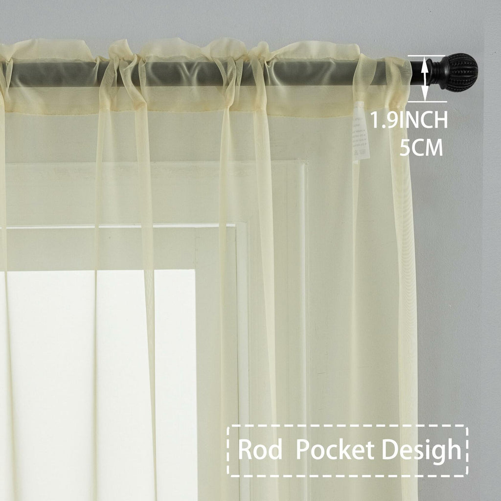 AZRMT Curtains 2 Panels 37x120 Inches Long Grey Sheer Rod Pocket Drapes