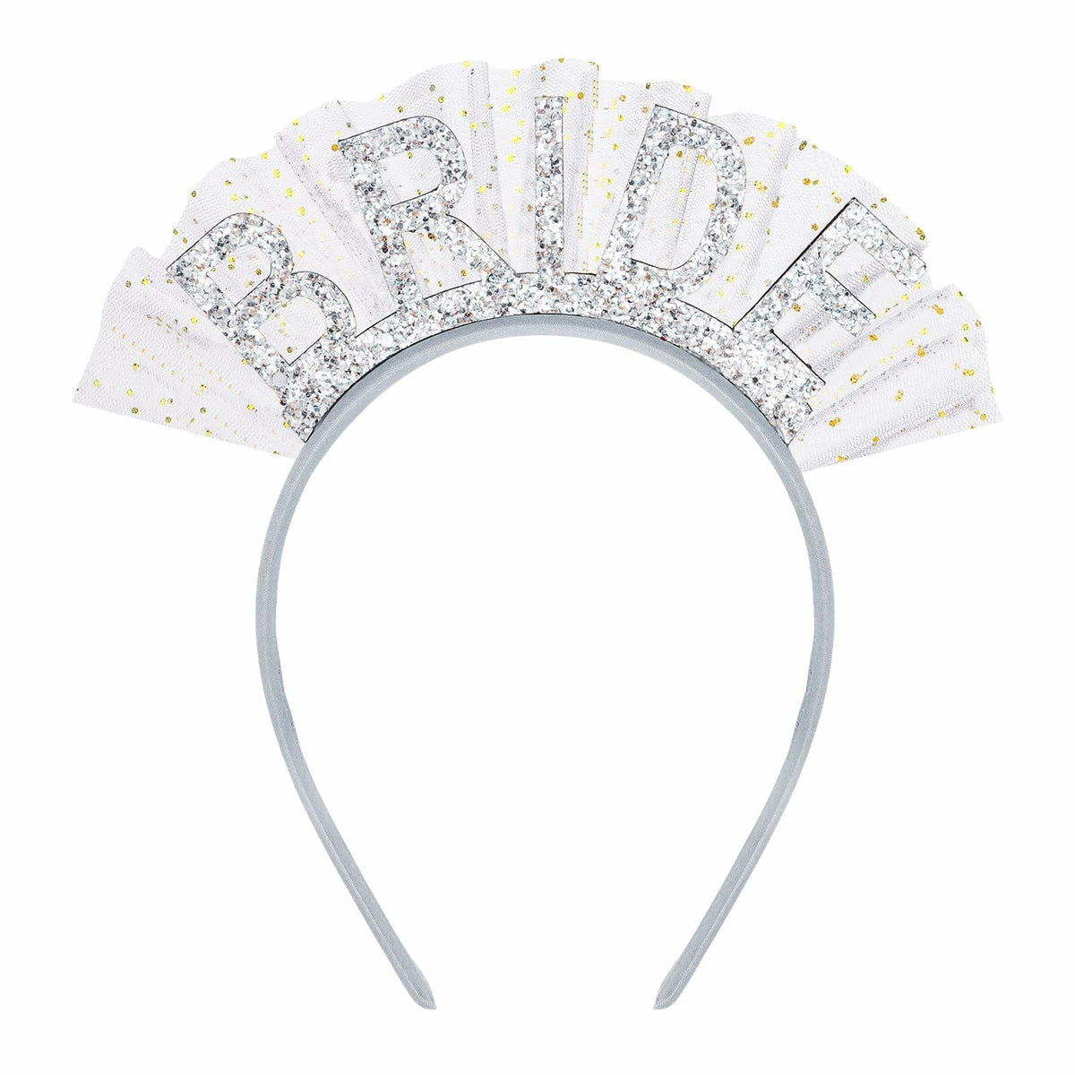 BAHABY Silver Glitter Bride Headband with Short Veil Bridal Shower Wedding