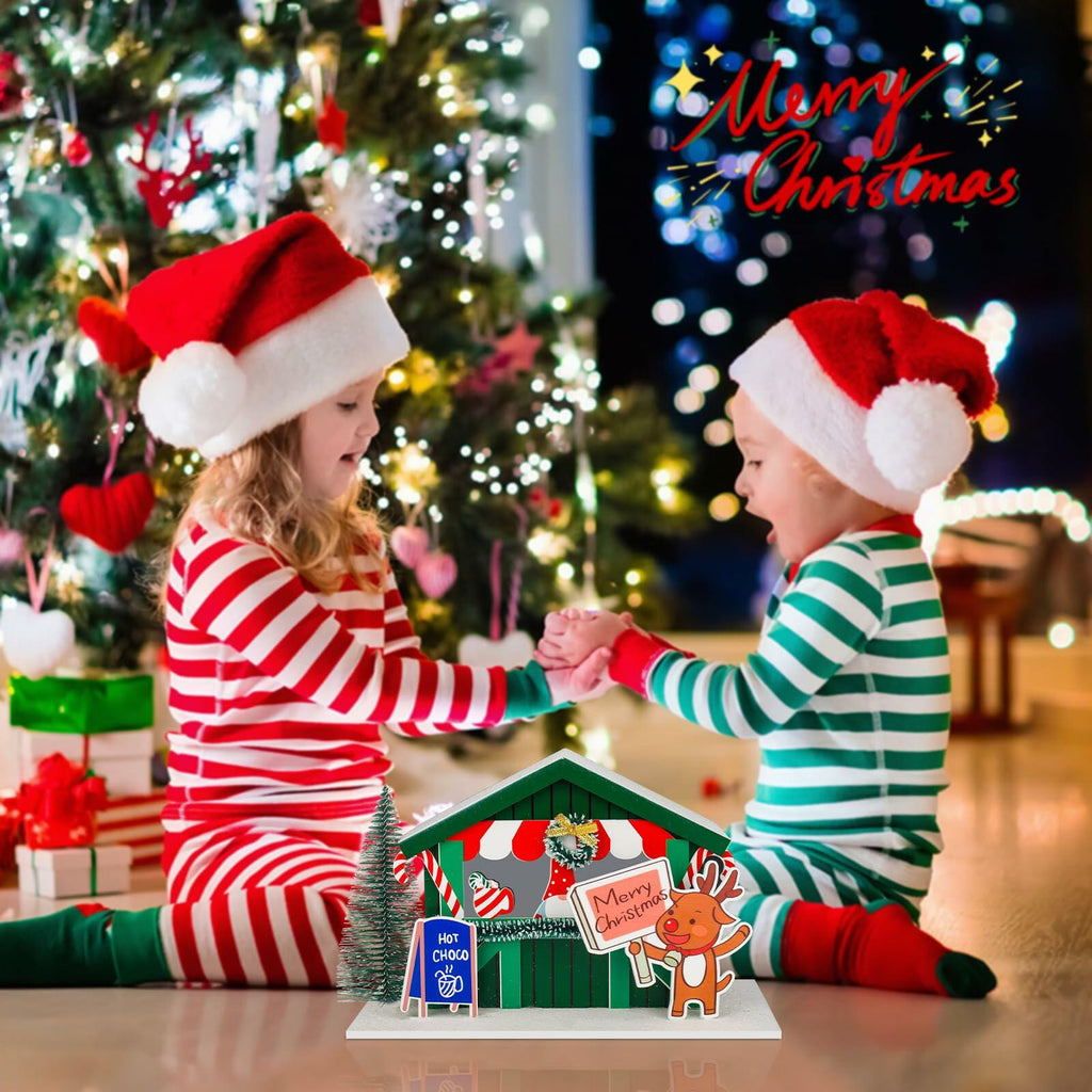 [Like New] Zqoyn LED Christmas Village House Decor Set Deer Indoor Table Decor