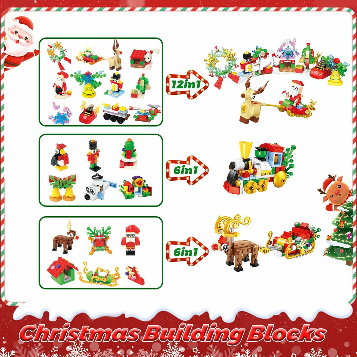 Advent Calendar 2024 Building Blocks Set 12-in-1 Countdown to Christmas